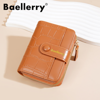 Dompet Pendek Wanita Baellerry, Tas Kartu Multi-Slot Modis dengan Ritsleting, Dompet Koin Kulit PU