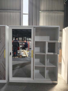 Armoire de rangement moderne à <span class=keywords><strong>2</strong></span> portes pour la maison, armoire en acier métallique avec miroir, design personnalisé pour la chambre à coucher - Product Image 6