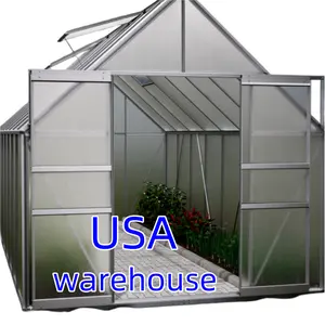8'W * 16'D Invernadero de policarbonato con ventilación de techo Casa de pasatiempo de aluminio para jardín al aire libre