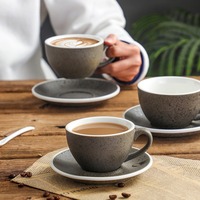 Ensemble tasse et soucoupe en céramique à texture granitique nordique, plusieurs capacités, cuisson haute température, pour café et restaurant