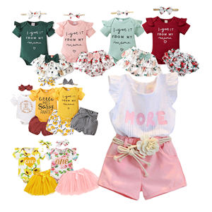 Conjunto de Ropa de Verano para Niñas en Oferta, Top con Volantes a Rayas y Pantalones Cortos de Mezclilla, Conjunto de Dos Piezas - Product Image 1