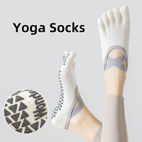 Chaussettes professionnelles antidérapantes en coton/nylon tricotées pour l'automne, à cinq doigts, avec manchette, pour la danse, le yoga, le Pilates, à bout fendu, respirantes