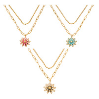 Kalung Liontin Bunga Resin Lapis Emas 18K Anti Alergi untuk Wanita, Rantai Baja Tahan Karat, Tahan Air, Desain Bertumpuk Ganda