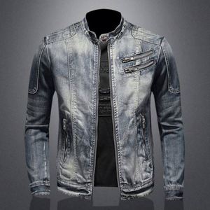Haute qualité mode tendance belle personnalité fermeture éclair moto Denim veste veste hommes revers tendance Vintage Denim veste - Product Image 1