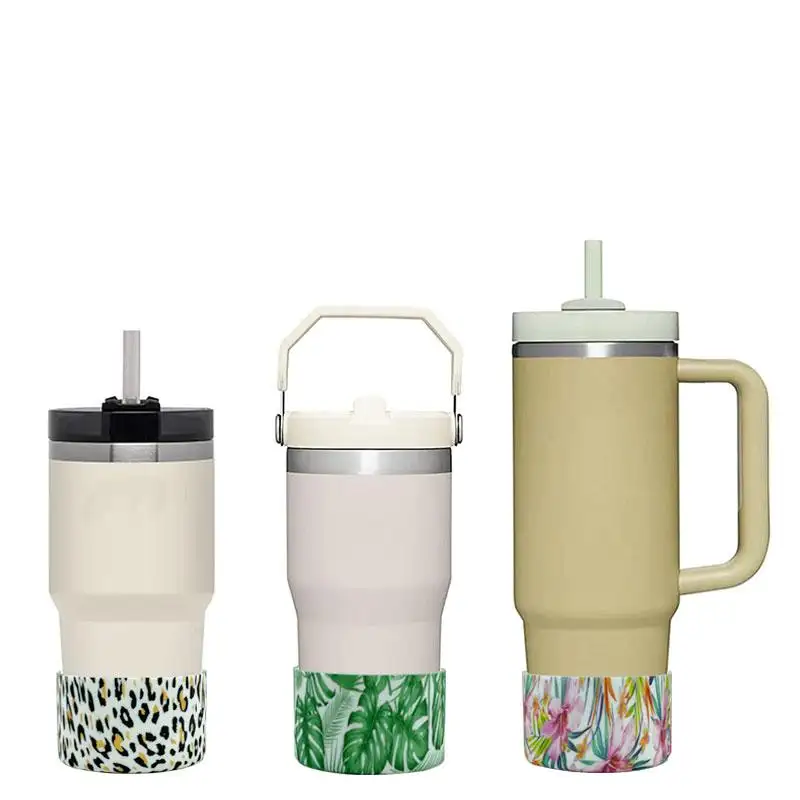 Bảo Vệ Tùy Chỉnh Thiết Kế In Silicone Khởi Động Tương Thích Xe Tumbler 40Oz Chai Nước Hydrodipped In Ấn Tay Áo Bìa