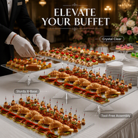 Présentoir de Buffet en Acrylique Transparent, Support de Présentation Alimentaire Cristallin avec Base en X Robuste, Ensemble de Présentoirs de Traiteur à Montage Sans Outil