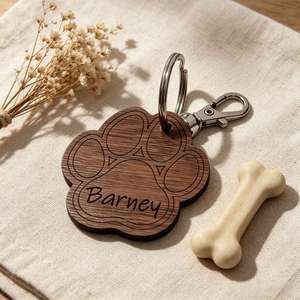 Personalised <b>Dog</b> Paw Keyring Wooden Keychain Custom Name Paw Print Keyring for Women <b>Dog</b> Memorial Keychain - Product Image 1