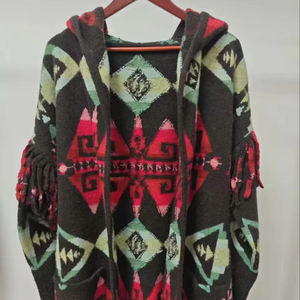 Cárdigan de punto de Intarsia con patrón de diamante y cristal con logotipo frontal informal con capucha ODM en colores mezclados - Product Image 1