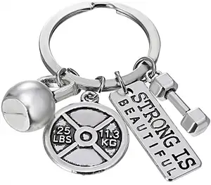 Stainless Steel Fitness Gym Charm Keychains Quotes Weight Plate Dumbbell Kettlebell Charms Keyring