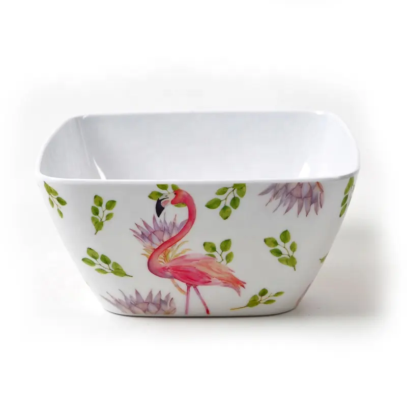 Best Selling Flamingo Ontwerp Chinese 100% Melamine Servies Salade Vierkante Kom Voor Party Diner