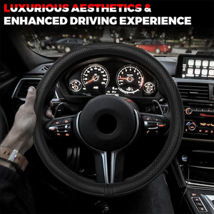 <span class=keywords><strong>Funda</strong></span> de <span class=keywords><strong>Volante</strong></span> de Coche Universal Negra de Microfibra Cosida a Mano de 14.5-15 Pulgadas con Forro Antideslizante, en Oferta - Product Image 6