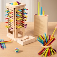 Juego de Madera Tres en Uno para Educación Temprana, Juego de Tirar con Palitos, Dados, Rompecabezas de Reconocimiento de Colores, para Niños de 4 a 6 Años, Interactivo entre Padres e Hijos