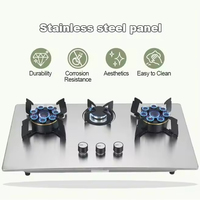 Table de cuisson encastrable domestique à économie d'énergie, cuisinière à gaz à trois brûleurs avec couvercle rabattable, en acier inoxydable, plaque de cuisson à gaz intelligente à 3 brûleurs