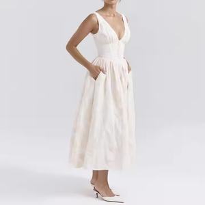 Vestido Plisado de Verano con Cuello en V, Elegante y de Alta Calidad, Vestido sin Mangas para Mujer - Product Image 3