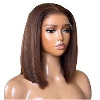 Perruque en cheveux humains bruns lisses pré-décolorés, sans colle, avec dentelle HD transparente pré-coupée, pour femmes, vente en gros directe usine