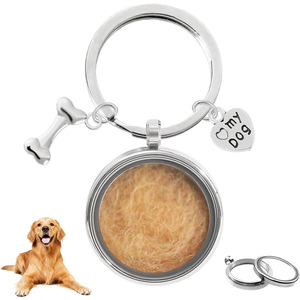 Porte-clés en acier inoxydable pour empreintes de pattes de chat et de chien, bijou commémoratif pour poils d'animaux, urne funéraire pour cendres d'animaux - Product Image 1