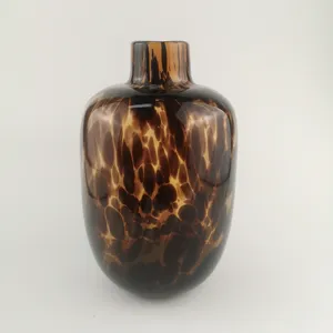 Handgemaakte Glas Handgeblazen Amber Glas Bud Vaas Met Leopard Tortoise Patroon Luipaard Print Vaas