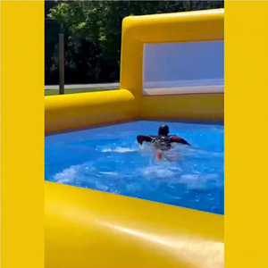 Terrain de volley-ball gonflable géant en PVC robuste 53x27 pieds, jaune, pour piscine de plage, jeux aquatiques pour réunion de famille en été - Product Image 1