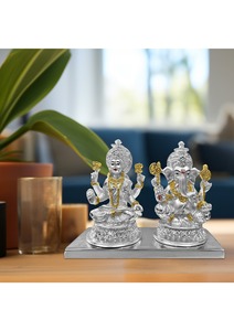 <b>Gold</b> and Silver Plated Ganesh Lakshmi Murti Set Hindu Religious Idol Decorative <b>Statue</b> Pooja Home Temple Decor Gift Handicraft - Product Image 3
