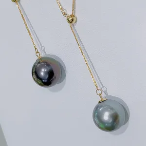 Excellent quality Strong light 10-11mm Tahiti Black Pearl round 18K gold women's natural pearl necklace