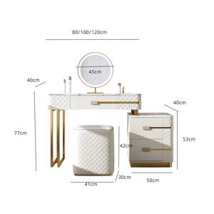 Mobilier moderne de chambre à coucher Commodes en cuir blanc Armoire en MDF avec miroir et tabouret <span class=keywords><strong>coiffeuse</strong></span> pour maison hôtel - Product Image 6