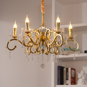 Lustre en fer pour salon de style campagnard américain, luminaire pour salle à manger et chambre de villa, lampe suspendue en cristal de style européen simple - Product Image 5