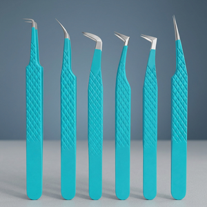 Professional Teal <b>Eyelash</b> Tweezers Set Curved Straight Precision Stainless Steel Lash Isolation <b>Applicator</b> Beauty Tools - Product Image 2