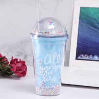 16oz Bubble Ball Tasse d'eau en plastique Corps Peut personnaliser Logo Bouteille d'eau Double couche Licorne Sports Boîte blanche PS Adultes TOUR