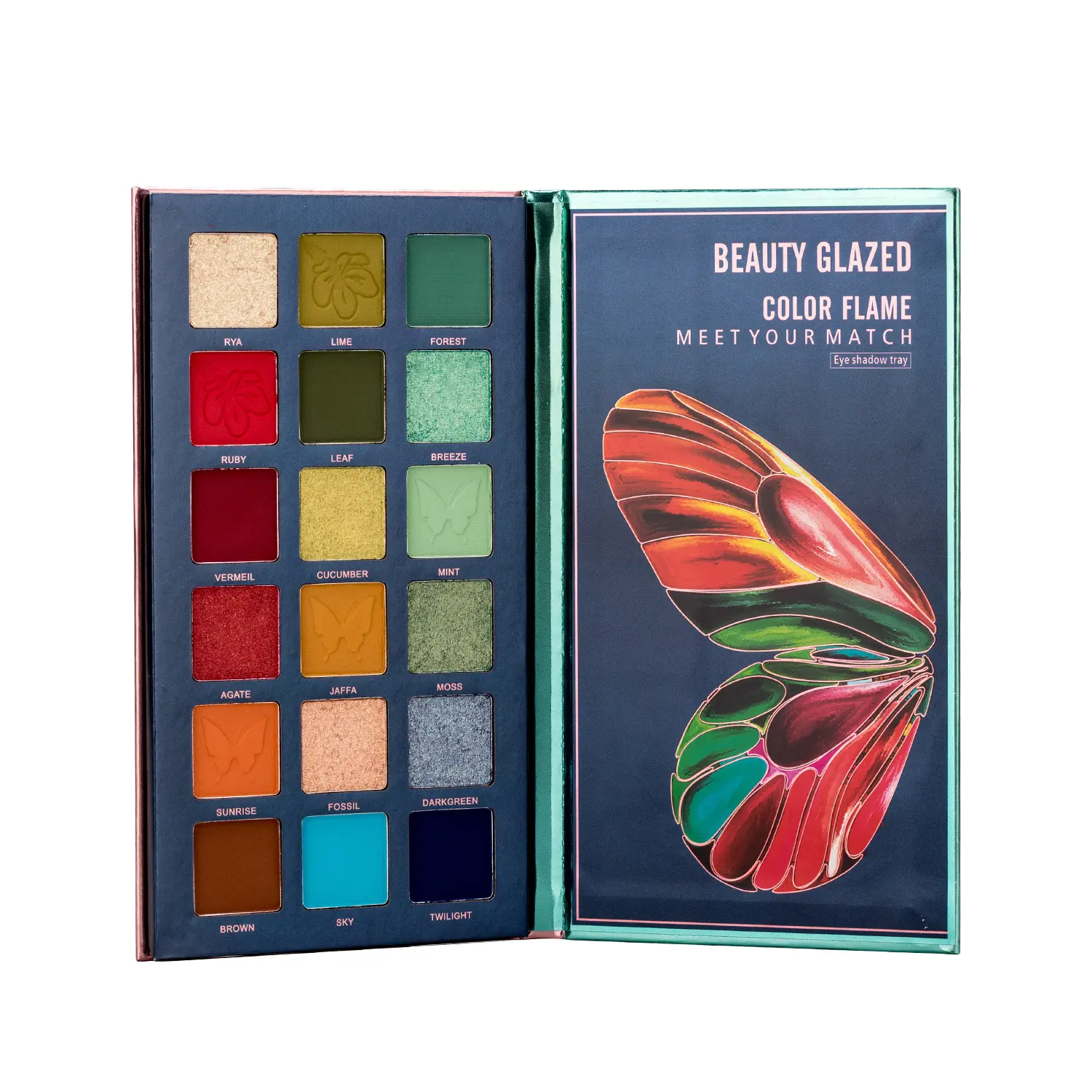 GLAZED18-color Kecantikan Palet Eyeshadow Kupu-kupu Bentuk Warna Mudah Cos Makeup Panggung Palet Eyeshadow Tahan Air