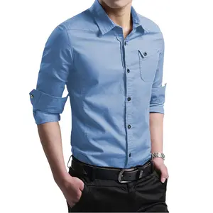 Men 100% Cotton Shirts High Quality Slim Fit Men Long Sleeve Cargo Shirts Causal Blouses Yellow green M-5XL