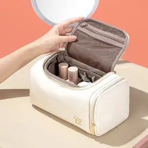 Custom Logo Waterproof PU Leather Toiletry Bag Set Fashion Luxury Travel Portable Makeup Cosmetic Bag