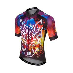 T-shirt de cyclisme personnalisé à sublimation avec motif crâne de loup, tissu léger à faible densité, manches courtes pour vêtements d'équipe sportive - Product Image 3