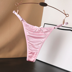 Culottes string en satin pour femmes, avec joli nœud, fines bretelles réglables, taille basse, lingerie de luxe, sous-vêtements tricotés unis, vente en gros - Product Image 4
