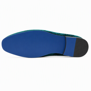 Mocasines de terciopelo verde esmeralda para hombre, zapatos de vestir sin cordones con punta redonda, hebilla con cadena de cristal dorado, para oficina, boda, fiesta, graduación - Product Image 5