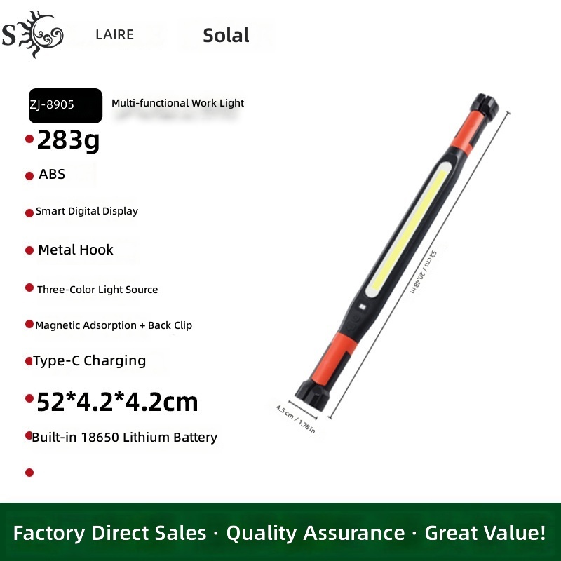 Cross-Border New COB Strip Magnetic Work Light Ultra-Bright Rechargeable Digital Display Hook White Red Light Car Repair Light