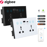 Double prise murale universelle intelligente Prise de panneau en verre trempé Prise électrique ZigBee Interrupteur de lumière fonctionne Alexa Google Home