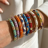 Bracelet jonc Mimo P089 rétro et tendance en émail avec fermoir goutte d'huile, métal doré multicolore, style chinois superposé, pour femme, idéal pour les occasions festives