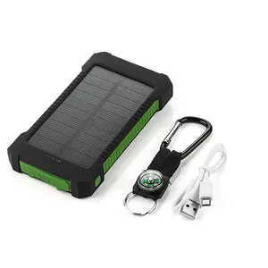 MPS-05 large capacity 10000mah camping light portable with keychain torch compass 2 USB charging port 2 input solar powerbank