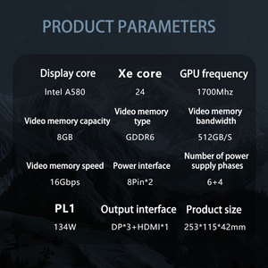 Nuevo GUNNIR Intel Arc A580 Index 8G 2400MHz GDDR6 Diseño de tarjeta gráfica para juegos Edición de video para tarjeta gráfica de computadora de escritorio - Product Image 2