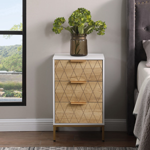Nightstand With 3 <b>Drawers</b> Mid Century Modern Gold Metal Feet And Handles <b>Storage</b> <b>Drawer</b> Cabinet <b>For</b> Bedroom Or Living Room - Product Image 3