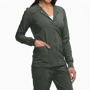 Ensemble de blouses médicales personnalisées pour femmes, avec veste chaude à fermeture éclair sur le devant, grandes tailles, en mélange de polyester, avec poignets côtelés, pour usage hospitalier, en jersey - Product Image 1