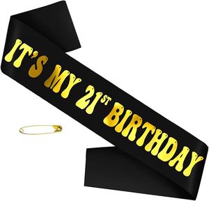 Écharpe de fête pour 21e anniversaire <span class=keywords><strong>en</strong></span> or et noir, idéale pour les femmes, pour célébrer enfin les 21 ans, cadeau parfait, décoration de fête joyeux 21e anniversaire - Product Image 1