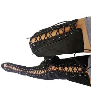 Sandales bottes à lacets sur le devant pour femmes, style western, au-dessus du genou, à lacets croisés, cuissardes sexy à talons hauts - Product Image 4