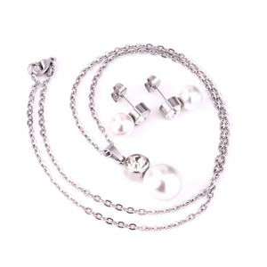 Beautiful Stainless Steel Precious <b>Pearl</b> <b>Earrings</b> <b>Necklace</b> Jewelry <b>Set</b> 18k Gold Plated Zircon Female Jewelry for Bride - Product Image 5