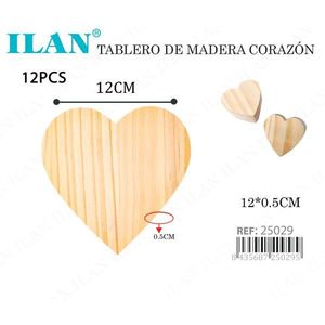 Tavoletta di legno a forma di cuore Ilan 12x0,5 cm per decorazioni artigianali, 12 pezzi - Product Image 3