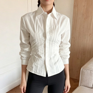 Chemisier à volants pour femme, col pointu, boutonnage frontal, manches longues, <span class=keywords><strong>en</strong></span> popeline de coton marron, vente <span class=keywords><strong>en</strong></span> gros, chemise de bureau - Product Image 4