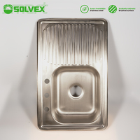 Wastafel Stainless Steel SOLVEX 80x50x15cm, Permukaan Brushed Anti-Slip, Single Bowl Besar dengan Drainboard Terintegrasi