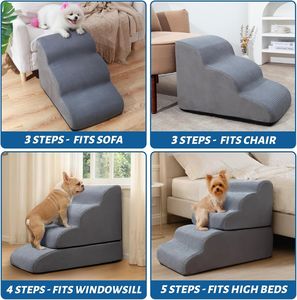 Escalones de espuma para mascotas de alta densidad, escalón antideslizante para perros para cama alta y sofá, rampa de escalera para perros extra ancha y profunda para perros mayores - Product Image 6