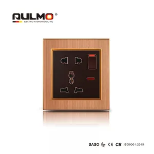 AULMO 1GANG SCHALTER + 5PINS MULTI-FUNKTION STECKDOSE MIT NEON PC FRONTPLATTE MIT GEBÜRSTET ALUMINIUM RAHMEN GUTE QUALITÄT