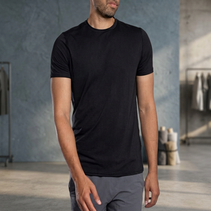 Premium Men's Black Regular Fit Silk/Cotton O-Neck Short Sleeve Sporty Breathable Quick Dry Casual T-<b>Shirt</b> - Product Image 3